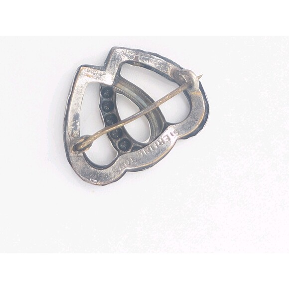 Victorian Antique Sweetheart Double Heart Sterling Silver Textured Brooch Pin - Picture 6 of 8